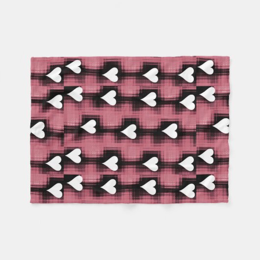Witte harten op rood paneel fleece deken (Voorkant (Horizontaal))