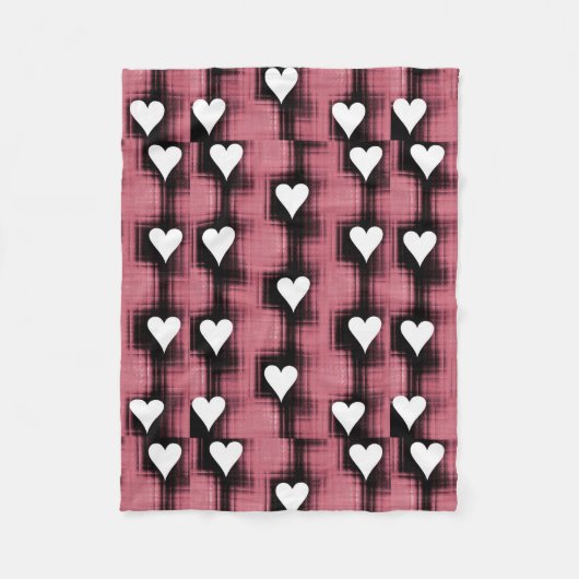 Witte harten op rood paneel fleece deken (Voorkant)