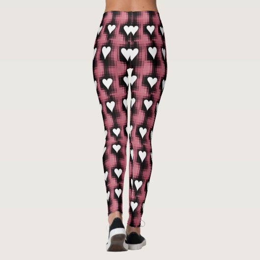 Witte harten op rood paneel leggings (Achterkant)