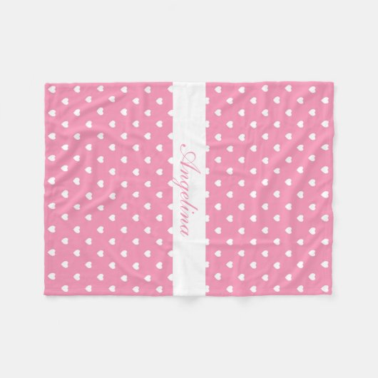 Witte harten op roze gepersonaliseerd fleece deken (Voorkant (Horizontaal))