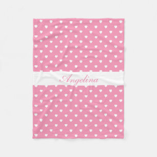 Witte harten op roze gepersonaliseerd fleece deken