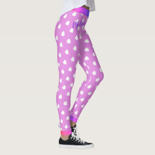 Witte harten op roze - (Jouw naam) Leggings