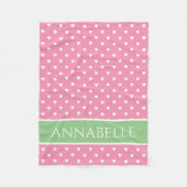 Witte harten op roze met groene gepersonaliseerde fleece deken (Voorkant)