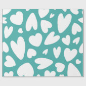 Witte harten op turquoise patroon cadeaupapier (Vlak)