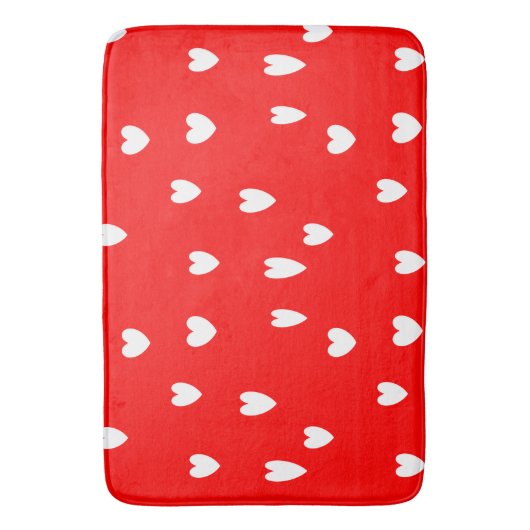 Witte harten patroon op rood badmat (Voorkant Verticaal)