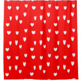 Witte harten patroon op rood douchegordijn (Voorkant)