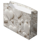 Witte harten (reliëflook) groot cadeauzakje (Achterkant Gekanteld)