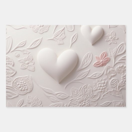 Witte harten (reliëflook) inpakpapier vel (Voorkant 2)