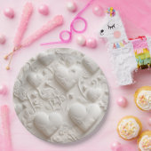 Witte harten (reliëflook) papieren bordje (Feest)