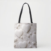 Witte harten (reliëflook) tote bag (Voorkant)