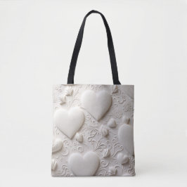 Witte harten (reliëflook) tote bag