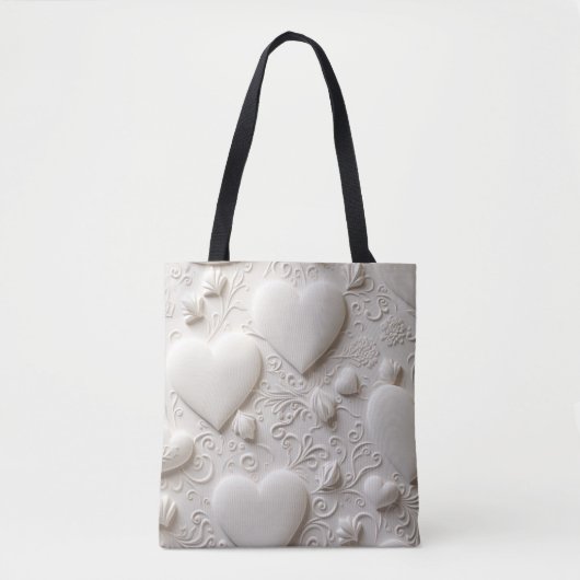Witte harten (reliëflook) tote bag (Voorkant)