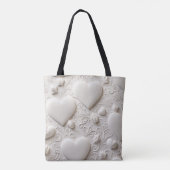 Witte harten (reliëflook) tote bag (Achterkant)