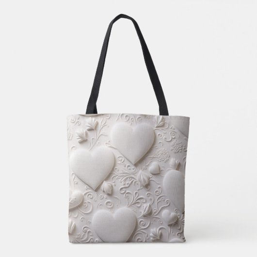 Witte harten (reliëflook) tote bag (Achterkant)