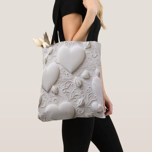 Witte harten (reliëflook) tote bag (Dichtbij)