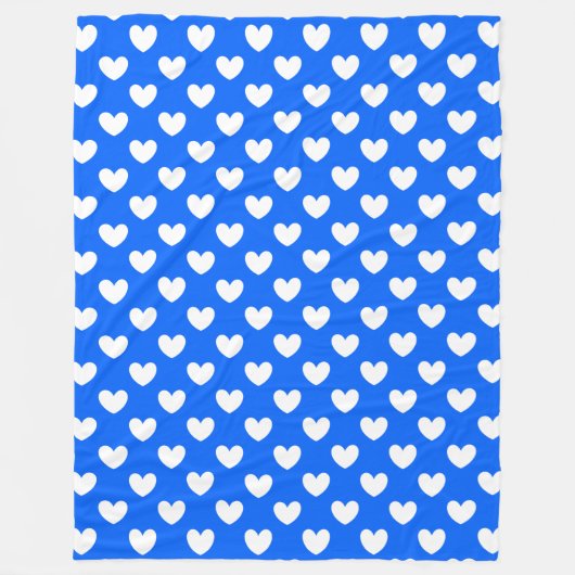 Witte hartjes met stippen op blauw fleece deken (Voorkant)
