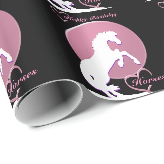 Witte hartpaarden V (roze) Cadeaupapier (Rol Hoek)