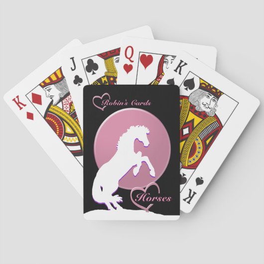 Witte hartpaarden V (roze) Pokerkaarten (Achterkant)