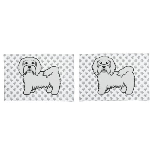 Witte Havanese Cartoonhond Illustratie Kussensloop (Voorkant-Set)