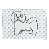 Witte Havanese Cartoonhond Illustratie Kussensloop (Voorkant-Links)