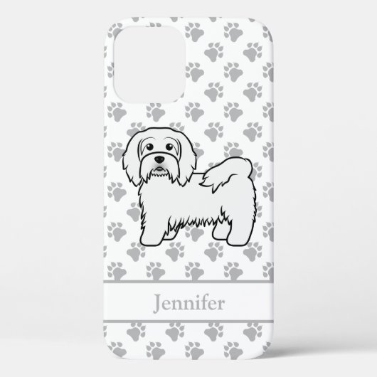 Witte Havanese Cartoonhond Illustratie & Naam Case-Mate iPhone Case (Achterkant)