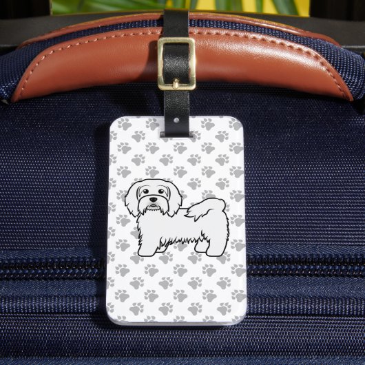 Witte Havanese Mooie Cartoon Hond & Aangepaste Tek Bagagelabel (Voorkant Insitu 2)