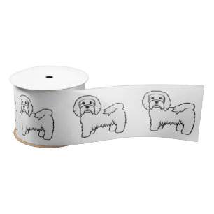 Witte Havanese Mooie Cartoonhond Illustratie Satijnen Lint