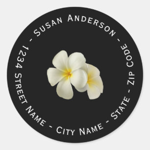 Witte Hawaïaanse bloemen retour adreslabel Ronde Sticker