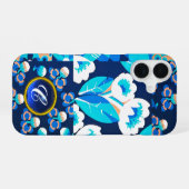 WITTE HAWAII BLAUWE BLOEMEN KRACHTIGE FLORALE INIT iPhone 16 HOESJE (Achterkant horizontaal)