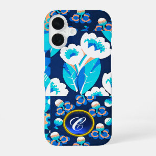 WITTE HAWAII BLAUWE BLOEMEN KRACHTIGE FLORALE INIT iPhone 16 HOESJE