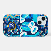 WITTE HAWAII-BLAUWE STROMEN VAN MONOGRAM VAN PLUIM iPhone 15 CASE (Achterkant horizontaal)