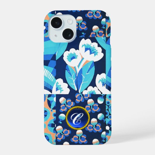 WITTE HAWAII-BLAUWE STROMEN VAN MONOGRAM VAN PLUIM iPhone 15 CASE (Achterkant)
