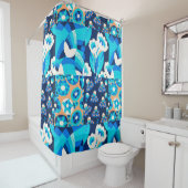 WITTE HAWAII-BLAUWE STROMEN VLOEISPATCHWORK DOUCHEGORDIJN (In situ)