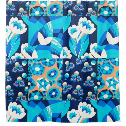 WITTE HAWAII-BLAUWE STROMEN VLOEISPATCHWORK DOUCHEGORDIJN (Voorkant)