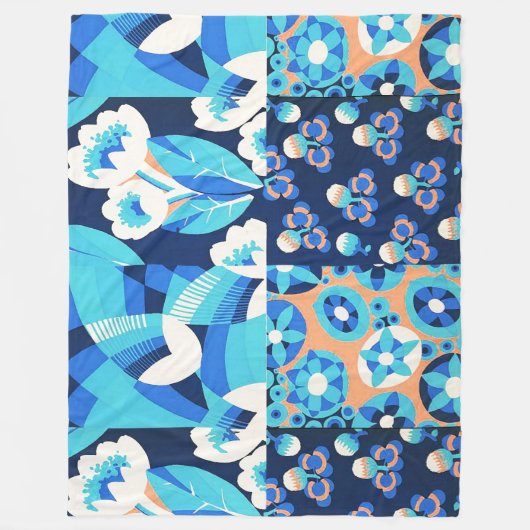 WITTE HAWAII-BLAUWE STROMEN VLOEISPATCHWORK FLEECE DEKEN (Voorkant)