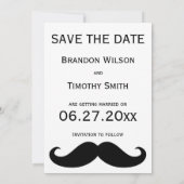 Witte HBT-huwelijksaankondigingkaart met snor Save The Date (Achterkant)