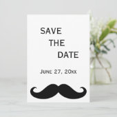 Witte HBT-huwelijksaankondigingskaart met snor Sav Save The Date (Staand voorkant)