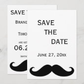 Witte HBT-huwelijksaankondigingskaart met snor Sav Save The Date (Voorkant / Achterkant)