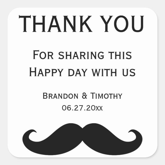 Witte HBT-huwelijksstickers met snor Vierkante Sticker (Voorkant)