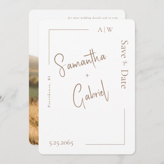 Witte Hedendaagse Foto Bruiloft Save the Date  (Voorkant / Achterkant)