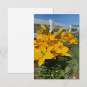Witte hek, gele lelies notitiekaartje (Voorkant / Achterkant)