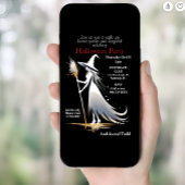 Witte heks met bezemsteel Halloween Party Kaart