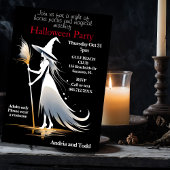 Witte heks met bezemsteel Halloween Party Kaart