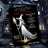 Witte heks met bezemsteel Halloween Party Kaart