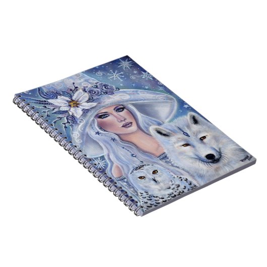 Witte heks met wolf- en uilkunst van Renee Lavoie Notitieboek (Rechterzijde)