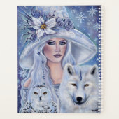 Witte heks met wolf- en uilkunst van Renee Lavoie Planner (Achterkant)