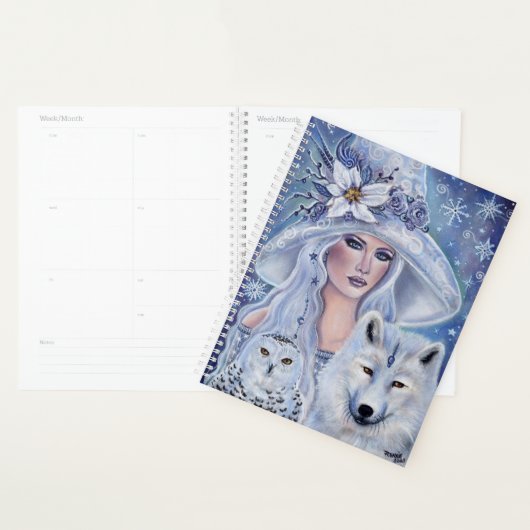 Witte heks met wolf- en uilkunst van Renee Lavoie Planner (Display)