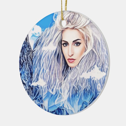 Witte heks van besneeuwde bergen abstracte kunst keramisch ornament (Links)