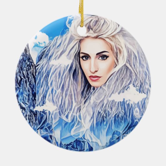 Witte heks van besneeuwde bergen abstracte kunst keramisch ornament (Achterkant)