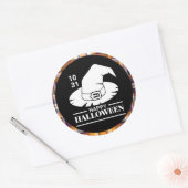 Witte Heksenhoed Halloween Zwart/Oranje Geruit Ronde Sticker (Envelop)